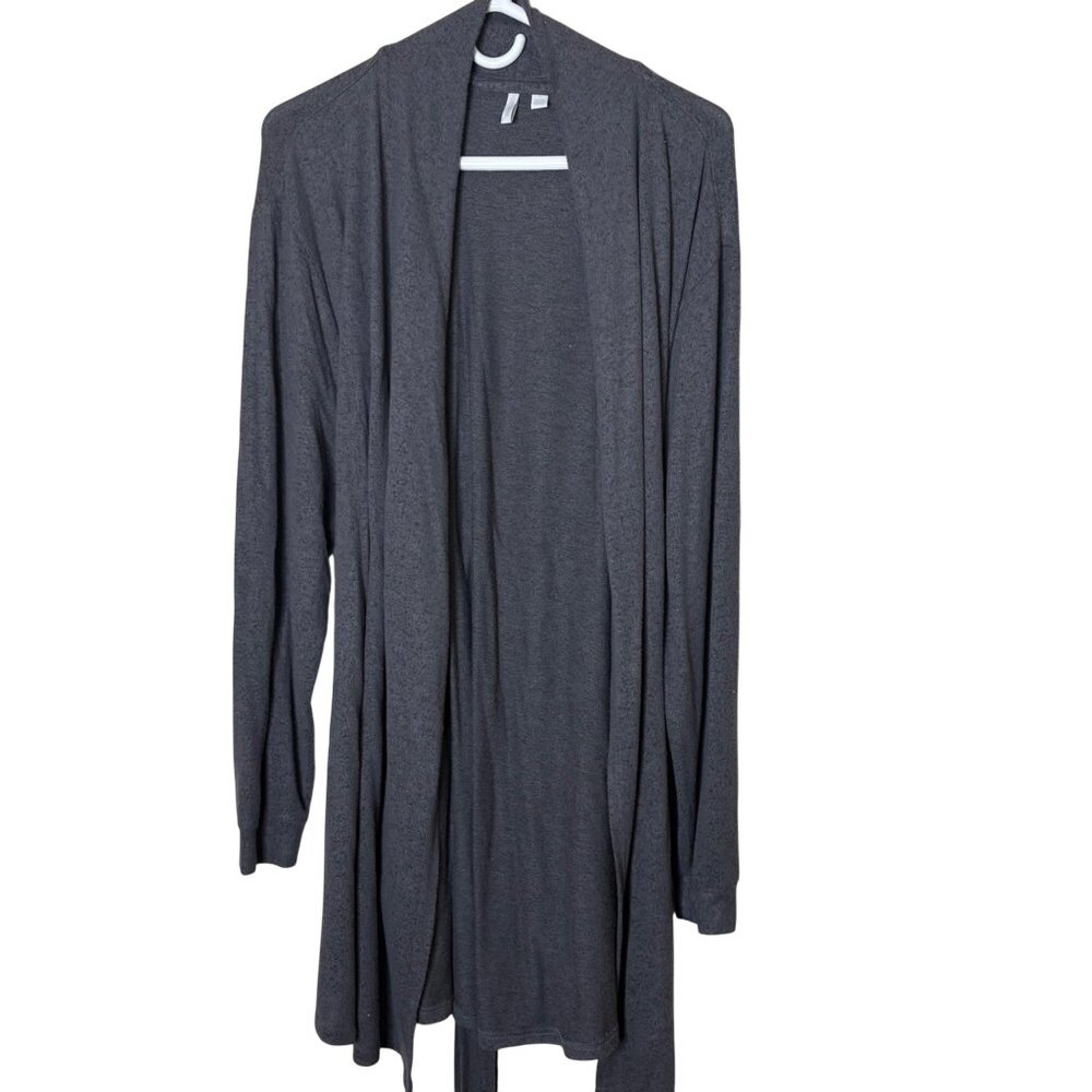 Nordstrom L Long Open Front Cardigan Gray Duster Belted Pockets Minimalist